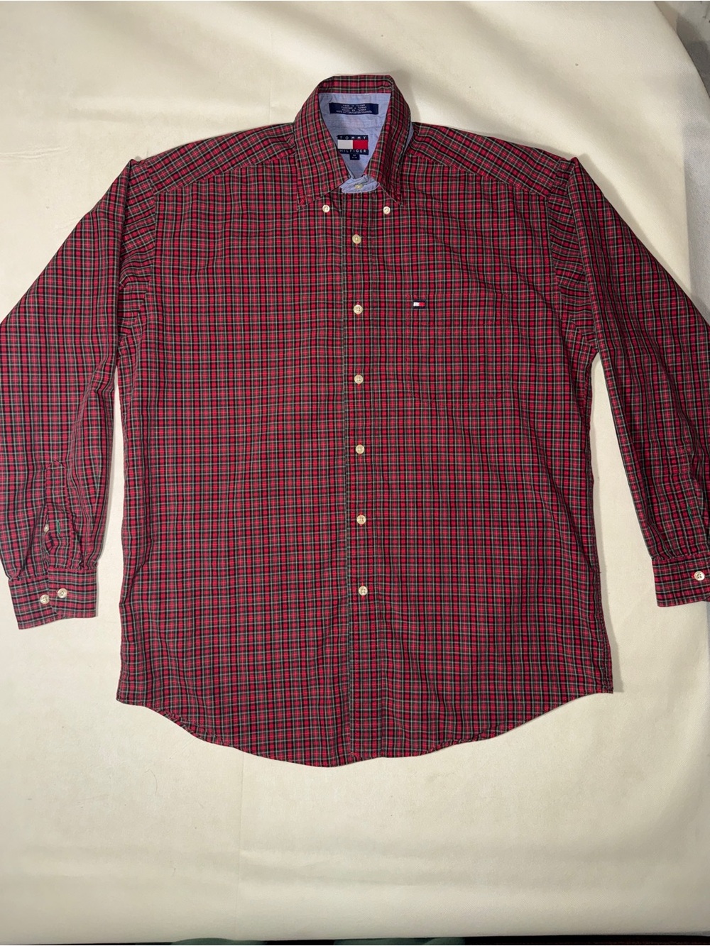 Tommy Hilfiger Red and Black Plaid Button-Down Shirt